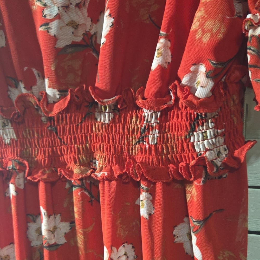 Indigo Rose Red Floral Midi Dress with Smocked Waist - Picture 8 of 8